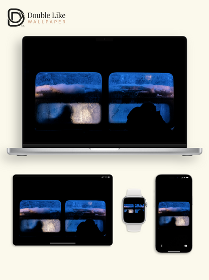 Dark Blue Frosty Bus Window Night Minimalist Aesthetic Wallpaper Pack [#ZMY529]