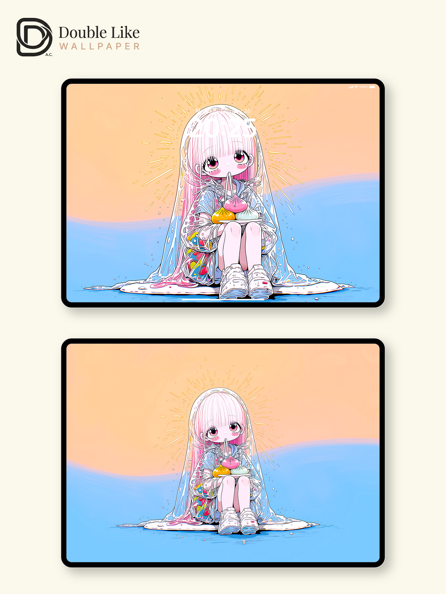 Kawaii Anime Girl Raincoat Dumpling Balloon Wallpaper [#HW1484]