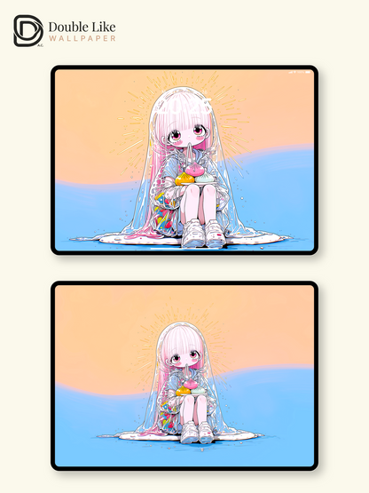 Kawaii Anime Girl Raincoat Dumpling Balloon Wallpaper [#HW1484]