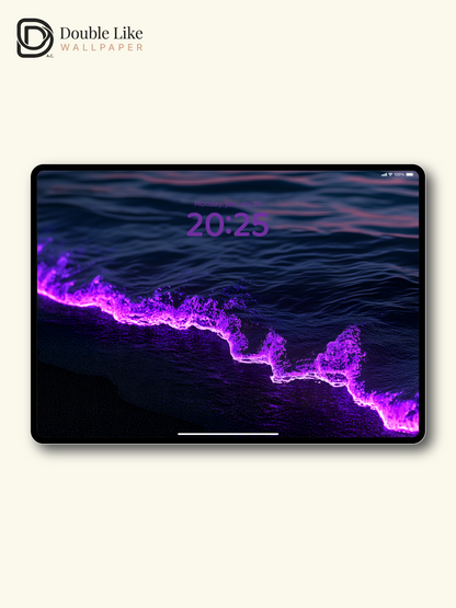 Bioluminescent Purple Ocean Wave Glowing Shoreline Aesthetic Wallpaper Pack [#ZMY055]
