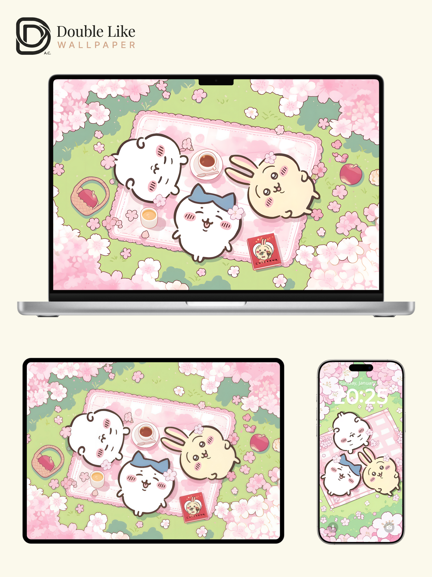 Cherry Blossom Picnic – Kawaii Spring Healing Wallpaper Set [#CKW380]