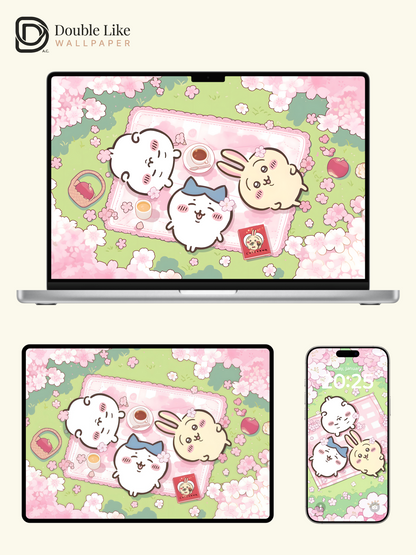 Cherry Blossom Picnic – Kawaii Spring Healing Wallpaper Set [#CKW380]