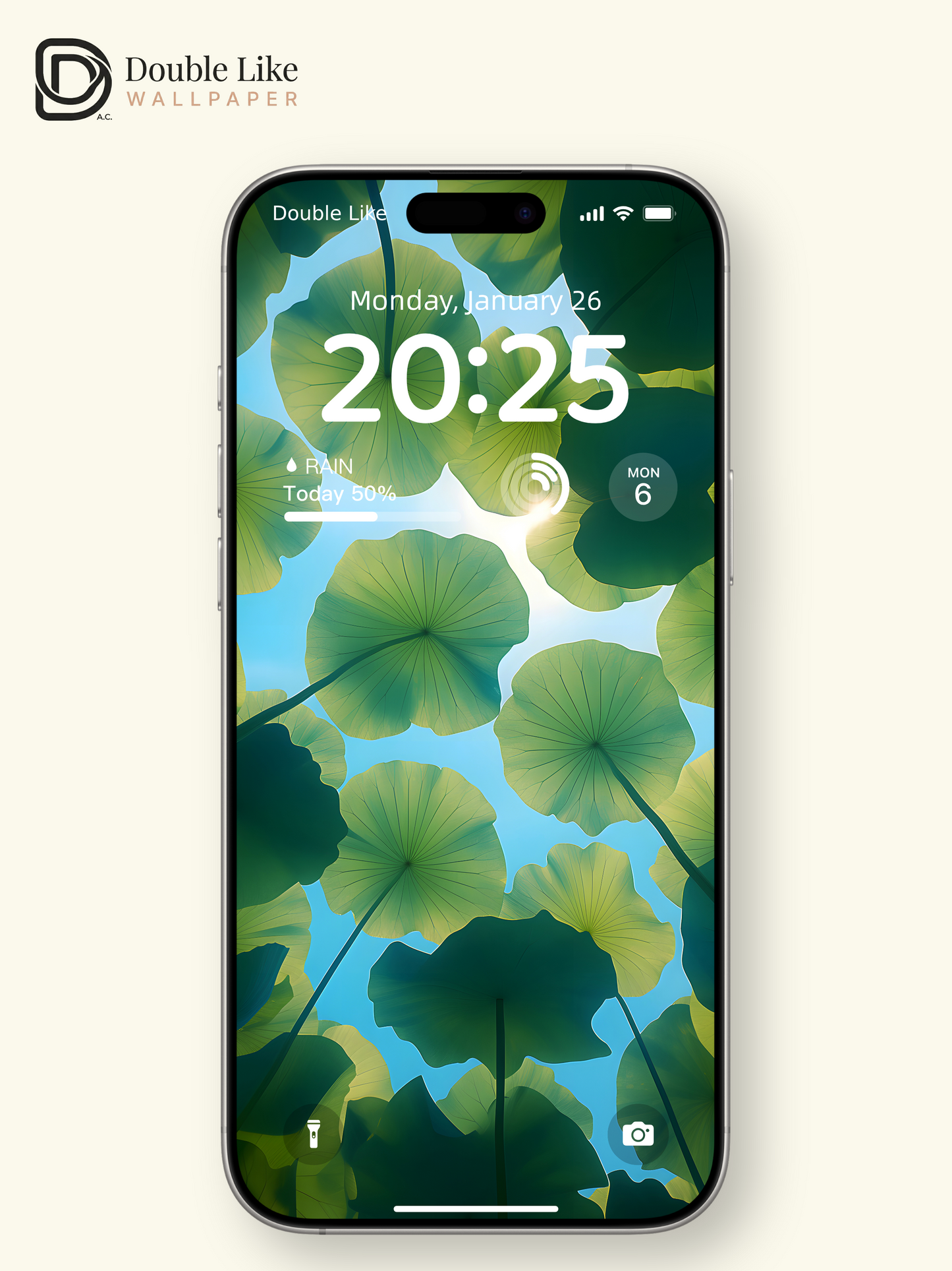 Green Lotus Leaves Sunlight Under-Leaf Aesthetic Lock Screen Wallpaper Pack [#ZJYX0538]