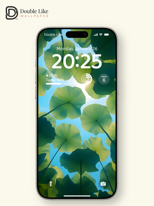 Green Lotus Leaves Sunlight Under-Leaf Aesthetic Lock Screen Wallpaper Pack [#ZJYX0538]