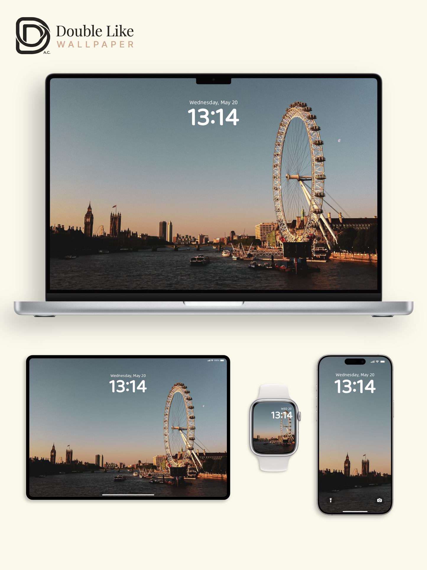 London Eye Sunset Golden Hour Thames River Aesthetic Cityscape Wallpaper Pack [#ZMY543]
