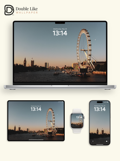 London Eye Sunset Golden Hour Thames River Aesthetic Cityscape Wallpaper Pack [#ZMY543]