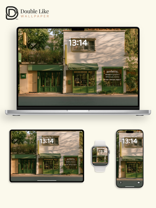 Vintage Green Shopfront & Sunlit Street Aesthetic Wallpaper Pack [#JJ1457]