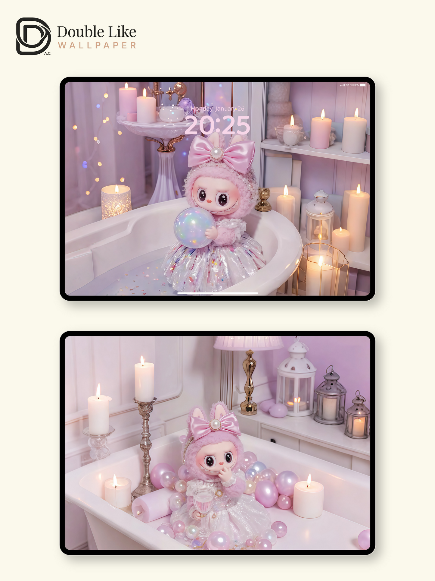 Pink Bubble Bath Dream · Cute Fantasy Bunny Wallpaper Set [#JJ62]
