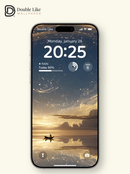 Golden Starry Sky Star Trails Ocean Digital Art Wallpaper Pack [#ZJYX0731]