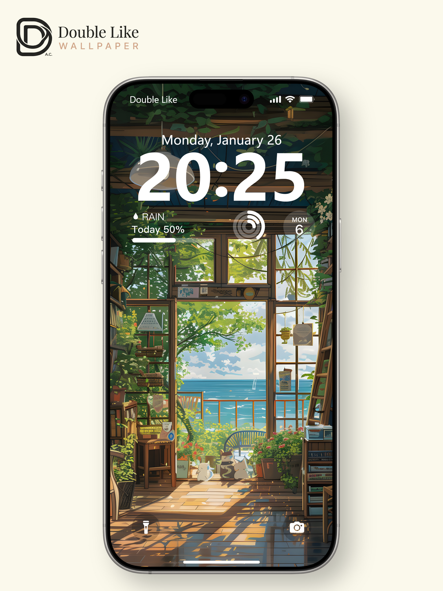 Cozy Seaside Library Reading Nook Healing Illustration Wallpaper Pack [#WGF004]