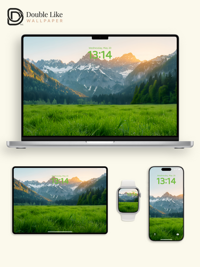 Healing Green Grassland Sunrise Mountain Lock Screen Wallpaper Pack [#ZJYX0186]