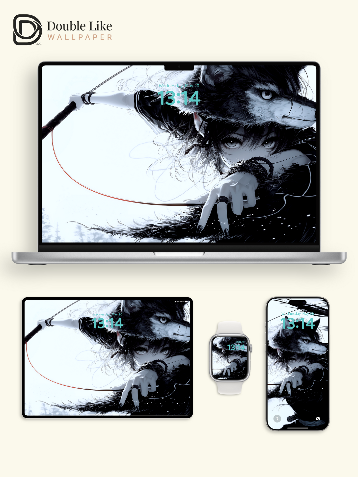 Dark Anime Wolf Warrior Crimson Blood Moon Manga Aesthetic Wallpaper Pack [#HW1494]