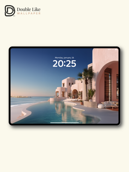 Mediterranean Coastal Villa & Curved Pool Aesthetic Wallpaper Pack [#JJ1242]