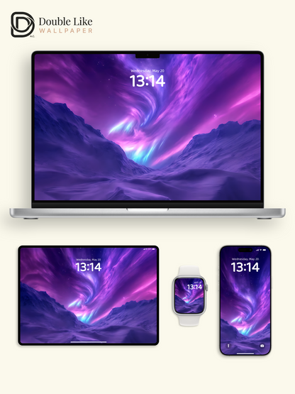Purple Aurora Borealis Night Mountains Digital Art Wallpaper Pack [#ZJY434]