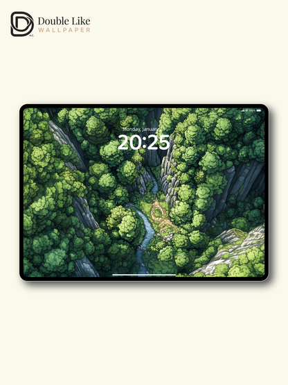Green Forest River Aerial Illustration Wallpaper Pack [#ZJY478]