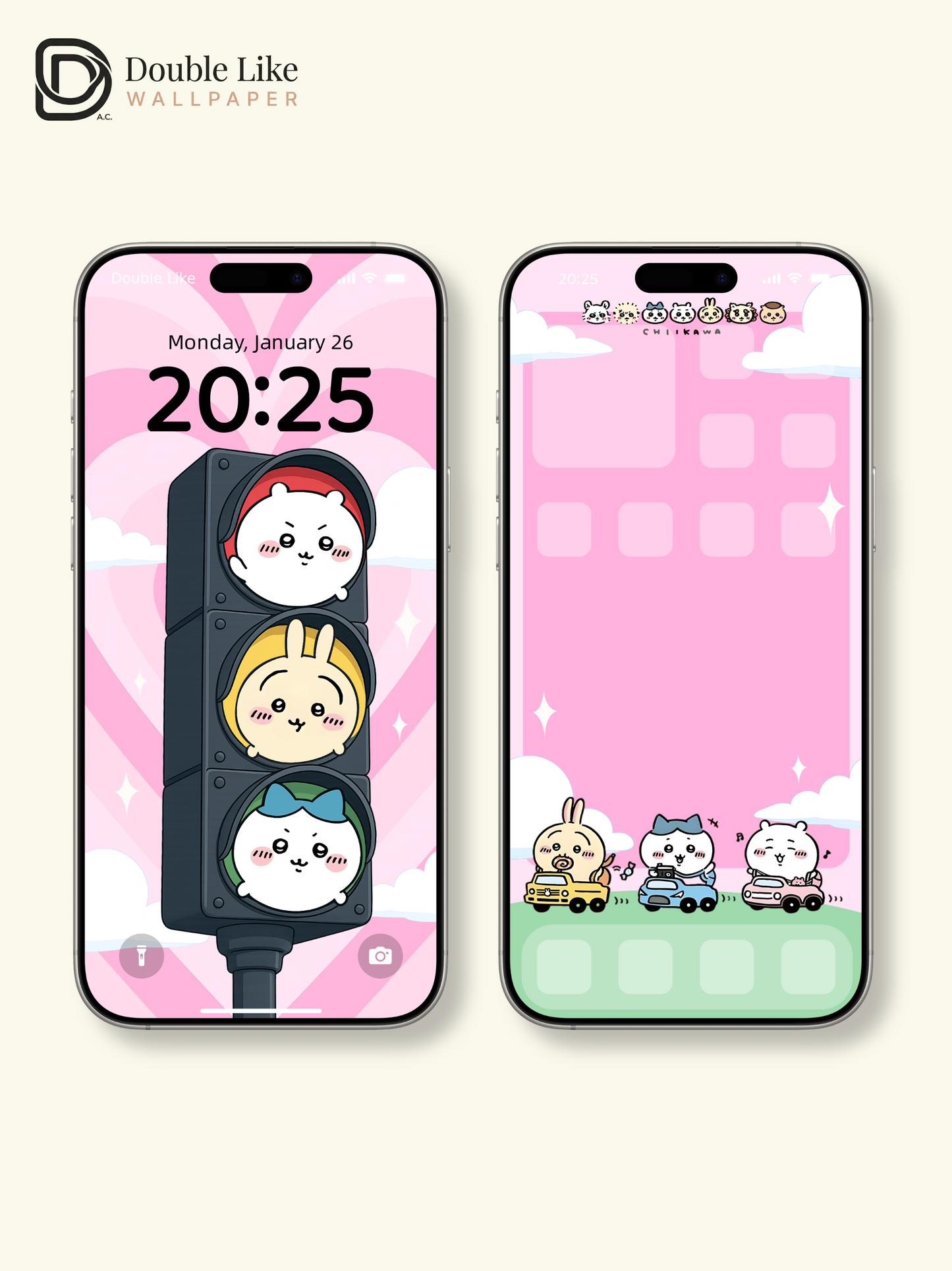 "Let's Go! Pink Joy Ride" — Kawaii Healing Wallpaper Set for iPhone & Android [#D33]