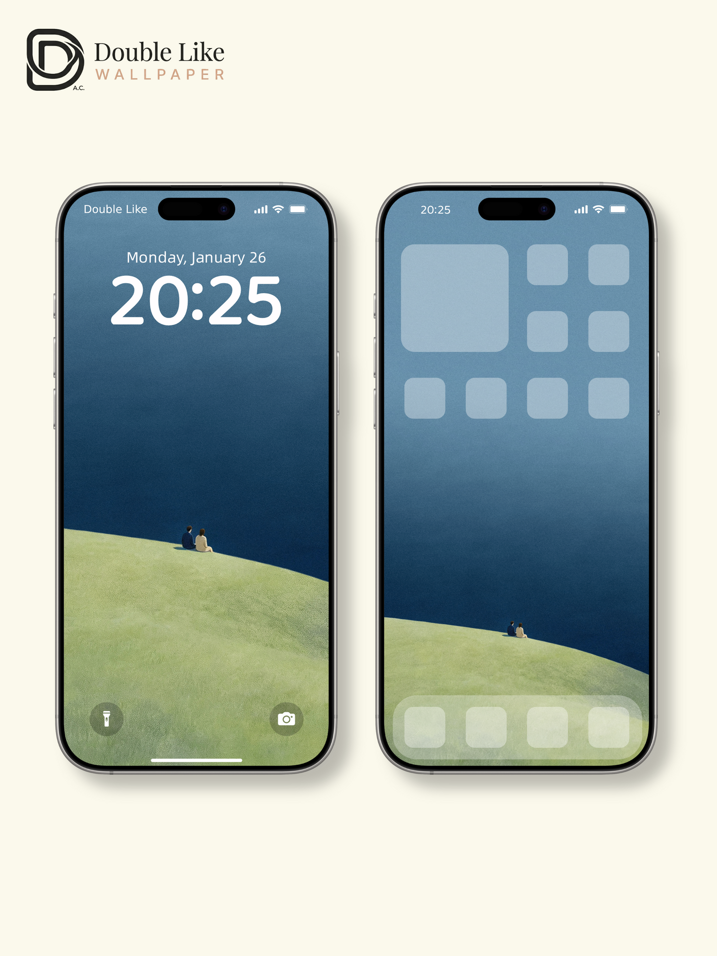 Romantic Illustration Wallpaper Pack Of Couple Sitting On Lakeside Grass Hill [#LFHL30509]