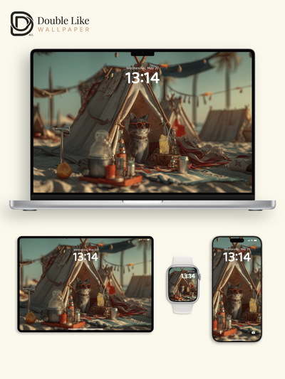 Cute Cool Cat Beach Glamping Summer Aesthetic Wallpaper Pack [#JJ1351]