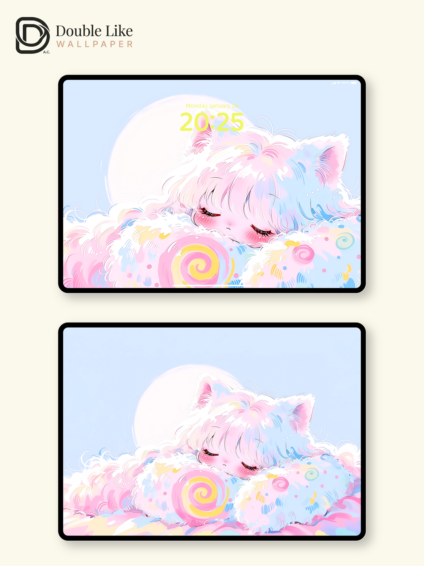 Cute Sleeping Pastel Cat Girl Candy Cloud Kawaii Aesthetic Wallpaper Pack [#HW1500]