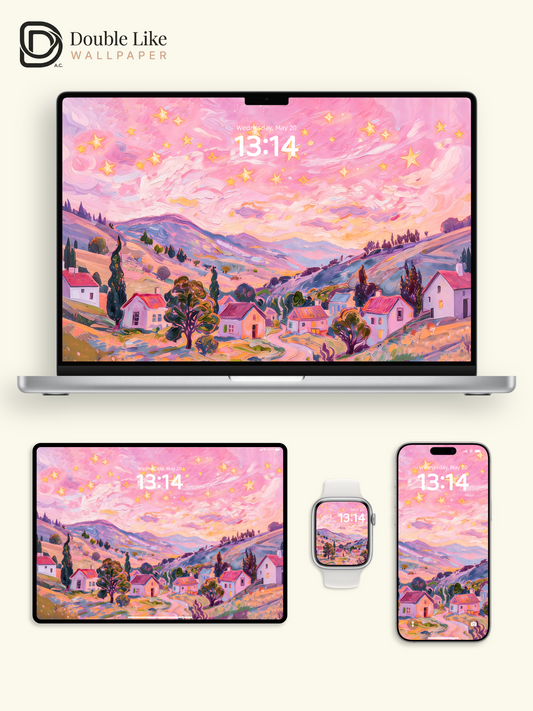 Dreamy Pastel Pink Starry Sky Van Gogh Style Oil Painting Wallpaper Pack [#ZMY483]