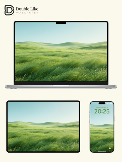 Minimalist Rolling Green Grass Hills Landscape Aesthetic Wallpaper Pack [#LFHL30616]
