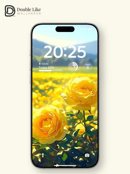 Aesthetic Yellow Rose Flower Field Morning Sunlight Digital Art Wallpaper Pack [#LFHL1030]