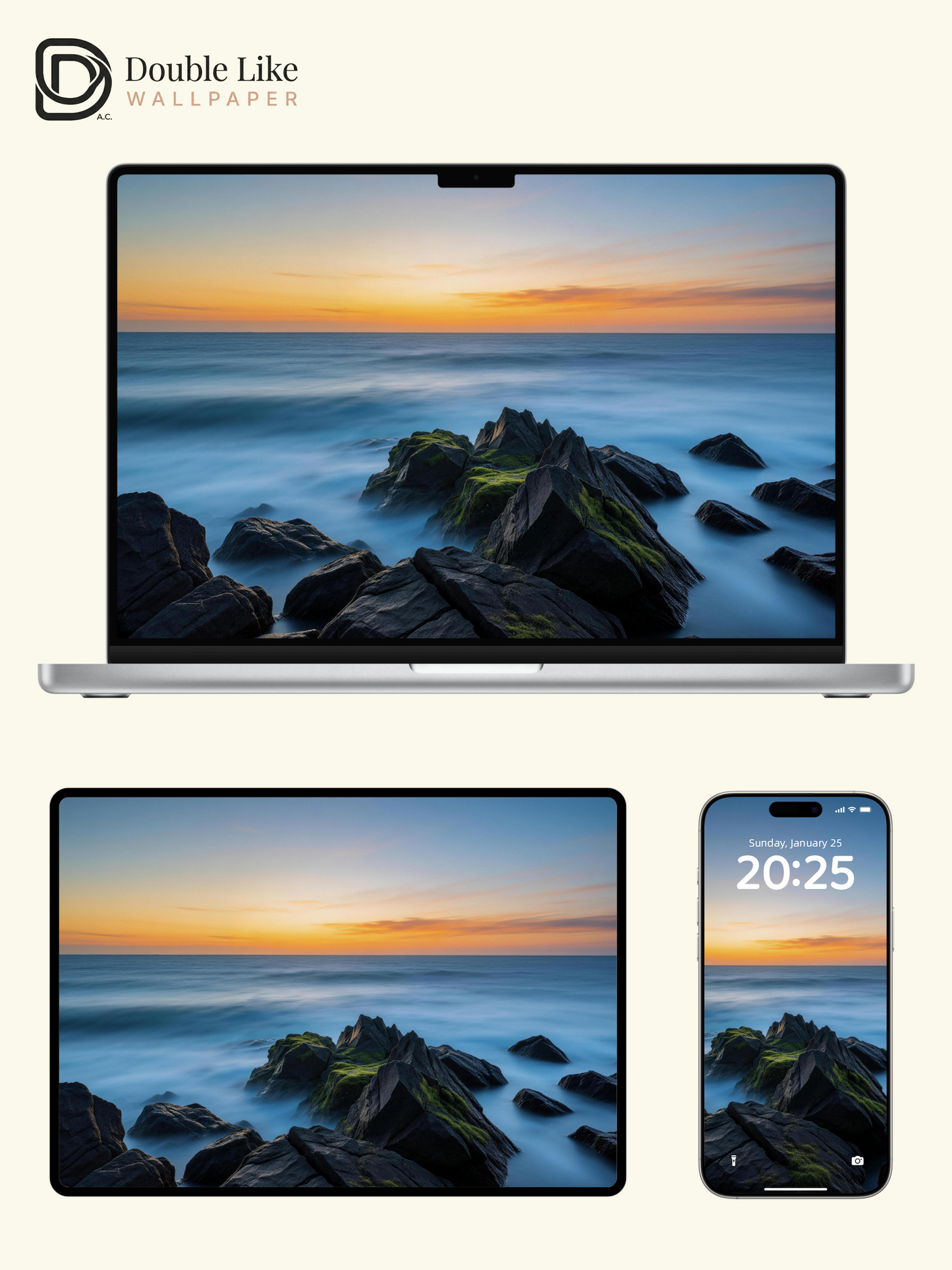 Sunset Silky Waves Rocky Coast Vibe Healing Ocean HD Wallpaper Pack [#LFHL30404]