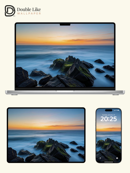 Sunset Silky Waves Rocky Coast Vibe Healing Ocean HD Wallpaper Pack [#LFHL30404]