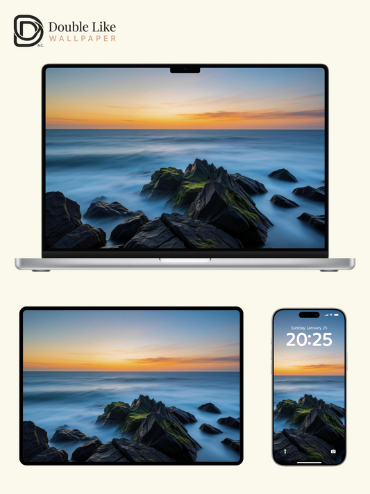 Sunset Silky Waves Rocky Coast Vibe Healing Ocean HD Wallpaper Pack [#LFHL30404]