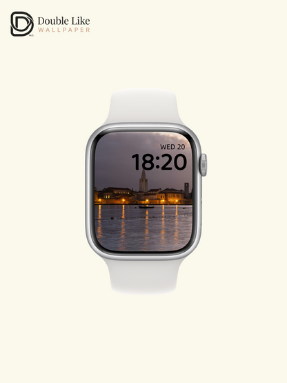 Coastal European Old Town Bell Tower Dusk Water Reflections Aesthetic Wallpaper Pack [#ZMY399]