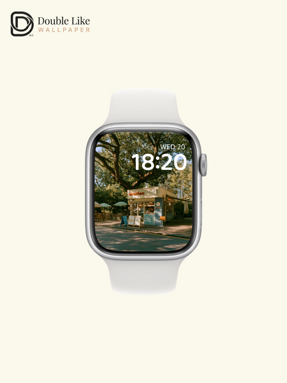 Sunlit Street Kiosk & Tree Shadow Cafe Aesthetic Wallpaper Pack [#JJ1460]