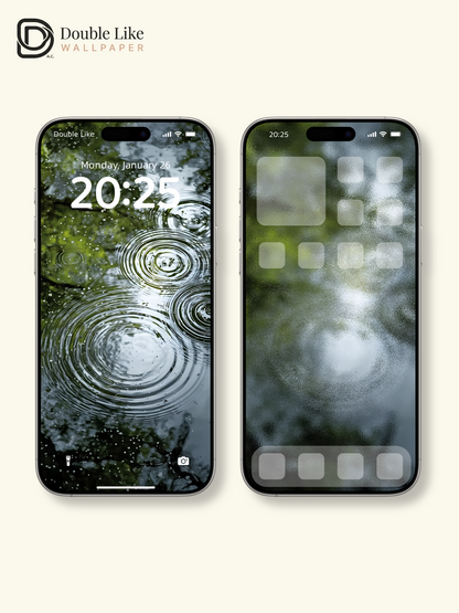 Peaceful Rain Ripples Green Water Nature Wallpaper Pack [#ZJYX0755]