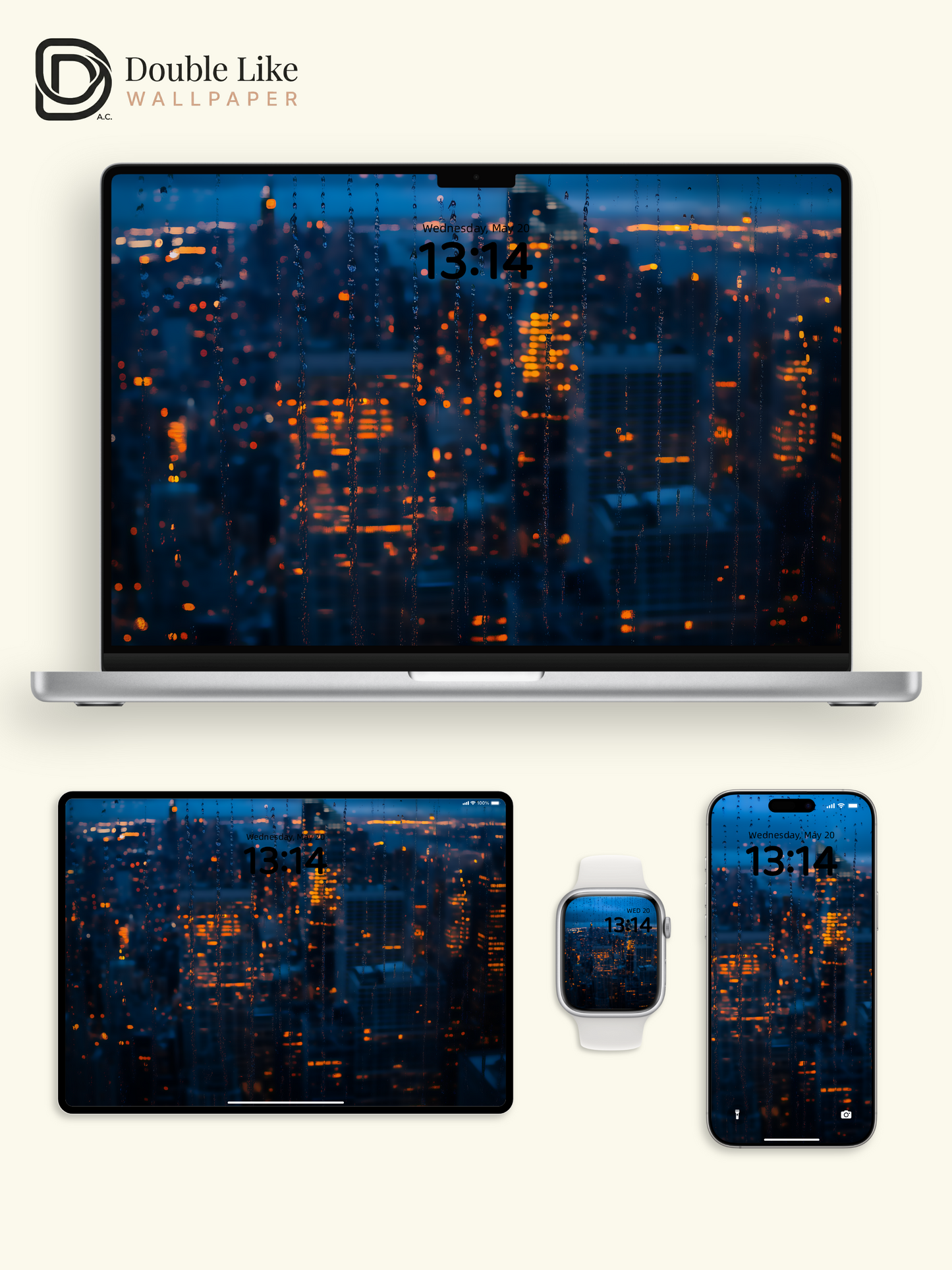 Rainy Window City Night Skyline Aesthetic Cinematic Blue Wallpaper Pack [#ZMY040]