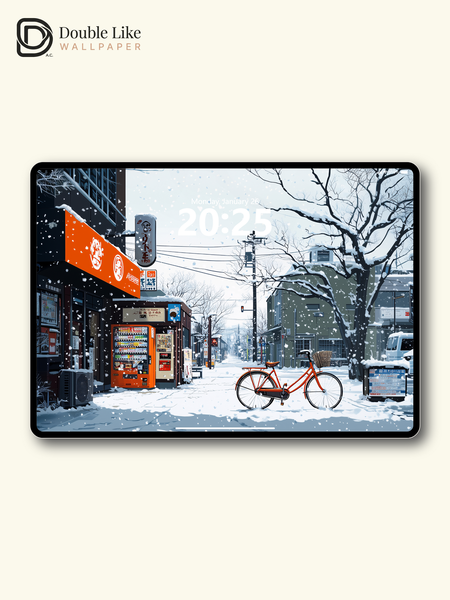 Winter Snowy Japanese Street Orange Bike Anime Cozy Aesthetic Wallpaper Pack [#WGF080]