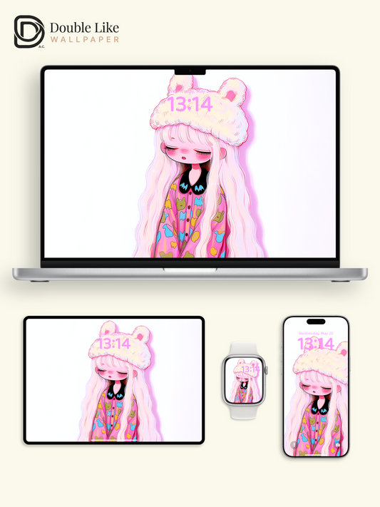 Kawaii Sleeping Anime Girl Plush Bear Hat Wallpaper [#HW1476]