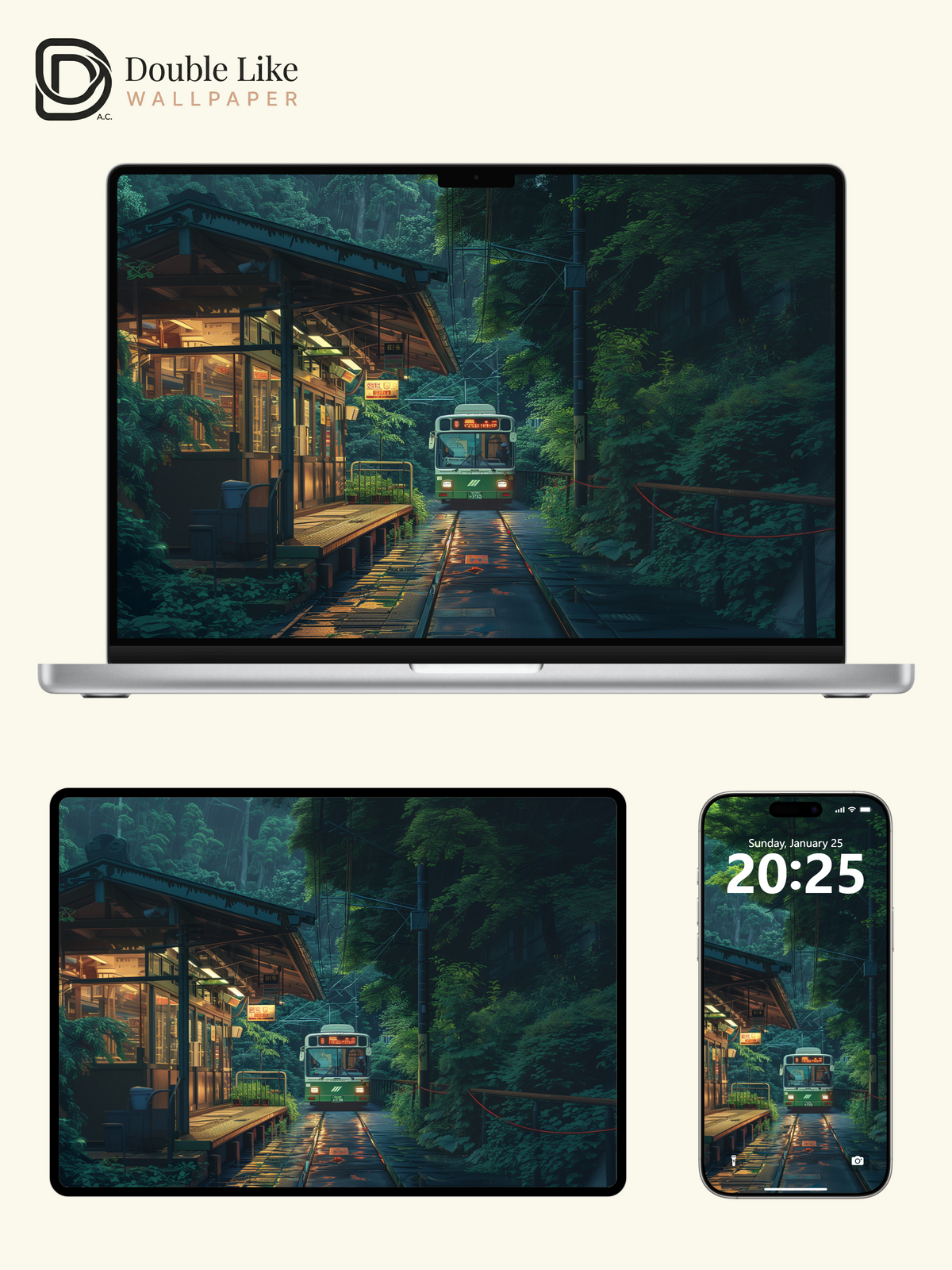 Rainy Forest Station Retro Bus Anime Cozy Aesthetic Wallpaper Pack [#WGF097]