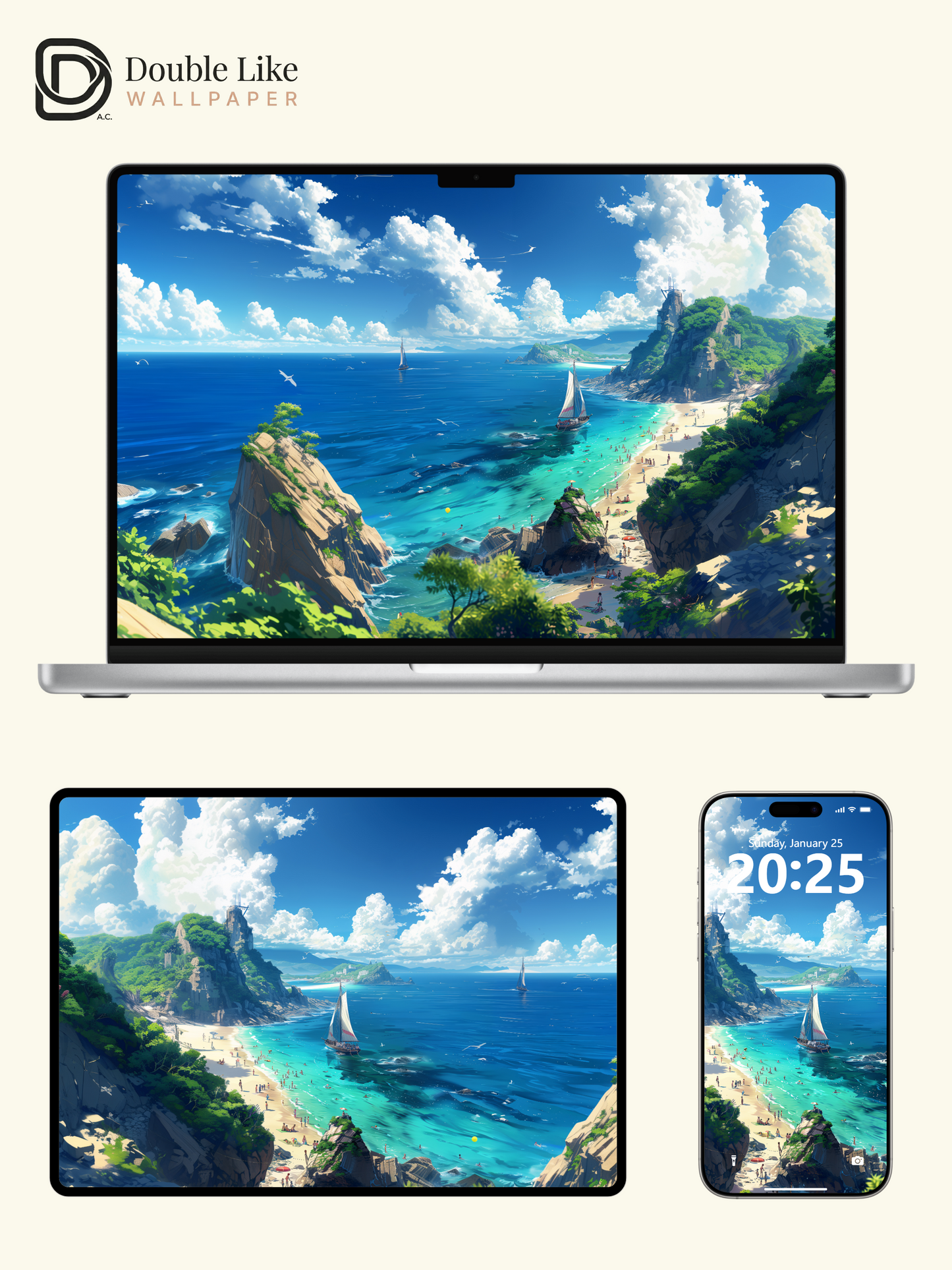 Coastal Beach Sailboat Summer Clouds Anime Aesthetic Wallpaper Pack [#WGF037]