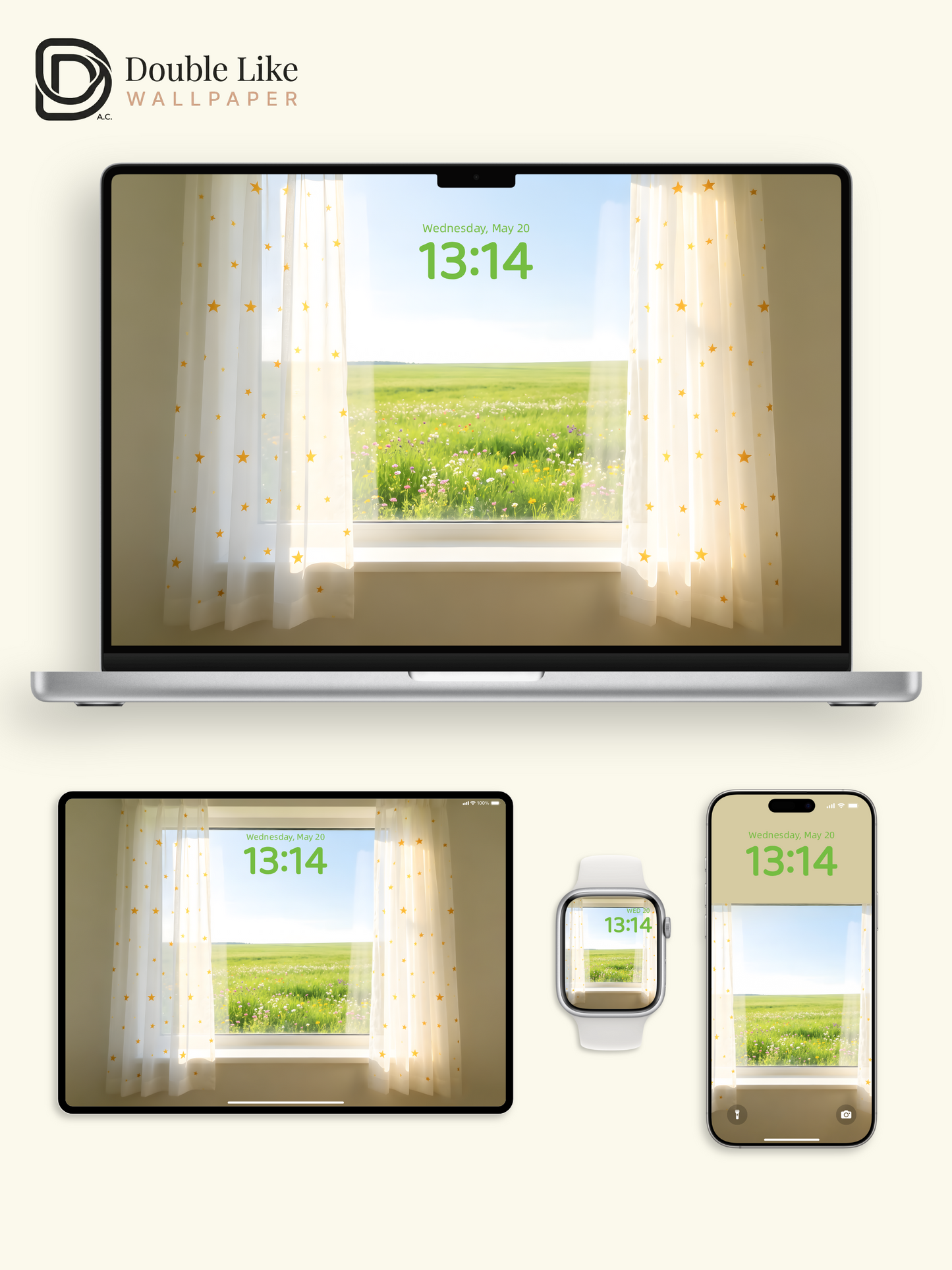 Cozy Window View Green Flower Field Sunny Aesthetic Wallpaper Pack [#ZMY525]