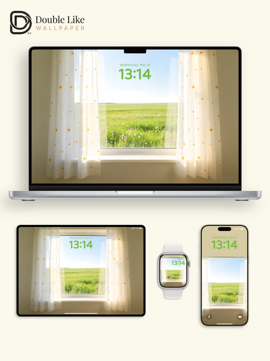 Cozy Window View Green Flower Field Sunny Aesthetic Wallpaper Pack [#ZMY525]