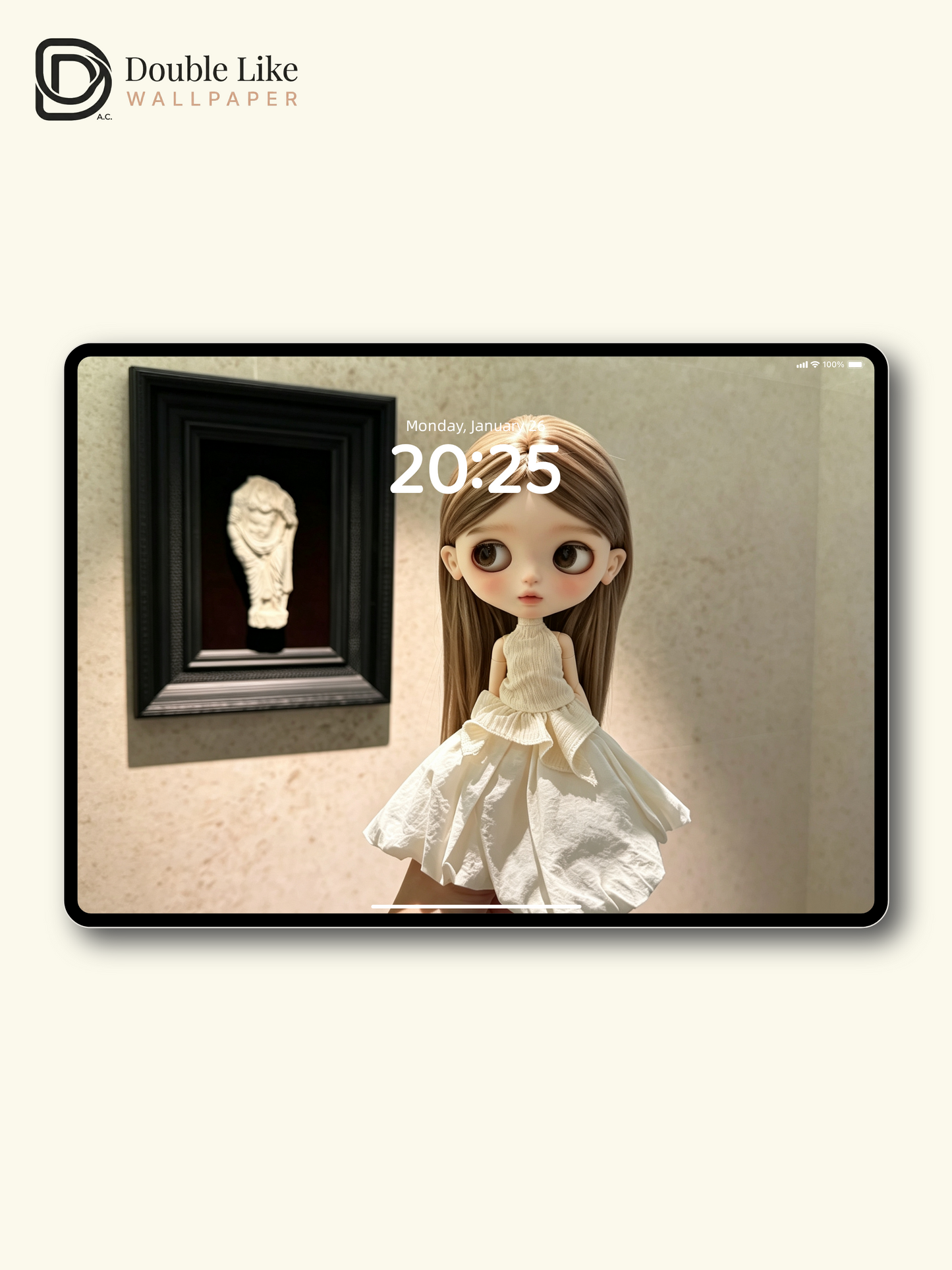 Calm Museum Blythe Doll Beige White Dress Healing Aesthetic Wallpaper [#HWWs014]