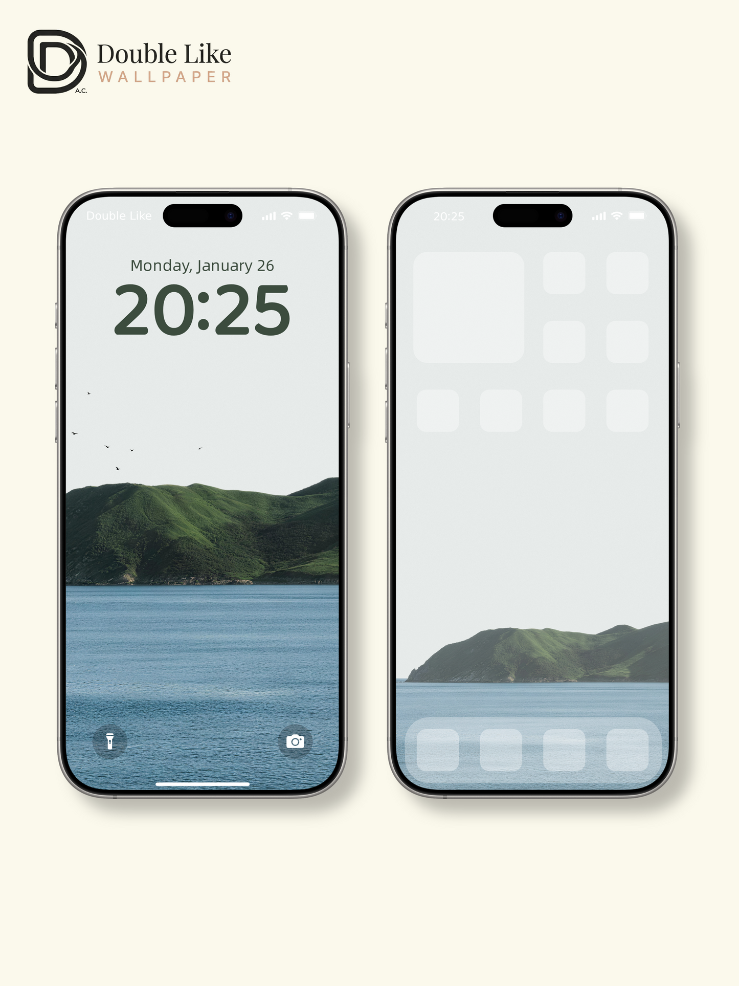 "Green Island, Quiet Birds" Healing Minimalist Wallpaper Set [#LFHL30515]