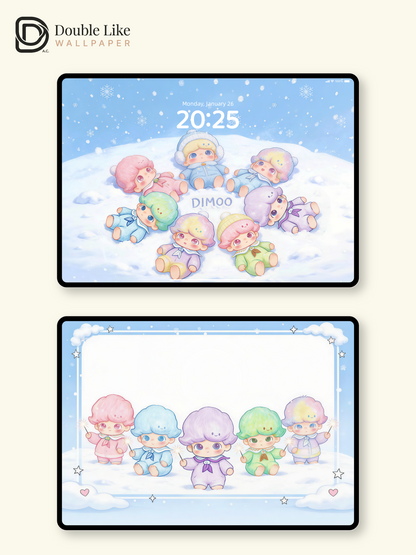 Cute 3D Pastel Winter Snow Angels Aesthetic Wallpaper Pack for iPhone and iPad [#JJ291]