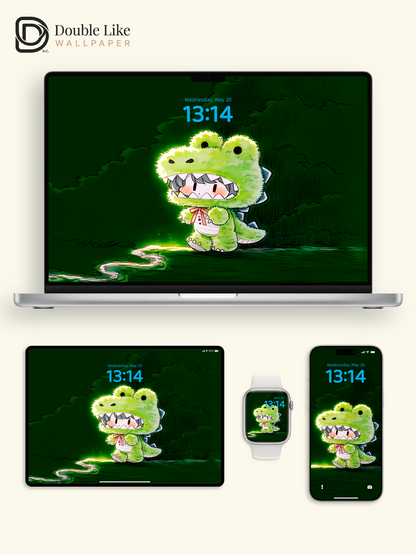Cute Glowing Dinosaur Character Forest Wallpaper Pack [#GG1406]