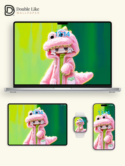 Cute Pink Dinosaur Onesie Anime Character Wallpaper Pack [#GG1408]