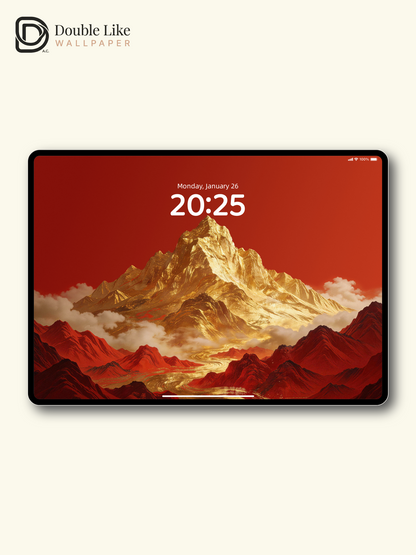 Chinese Style Red Golden Mountain River Inspirational Wallpaper Pack [#LFHL30205]