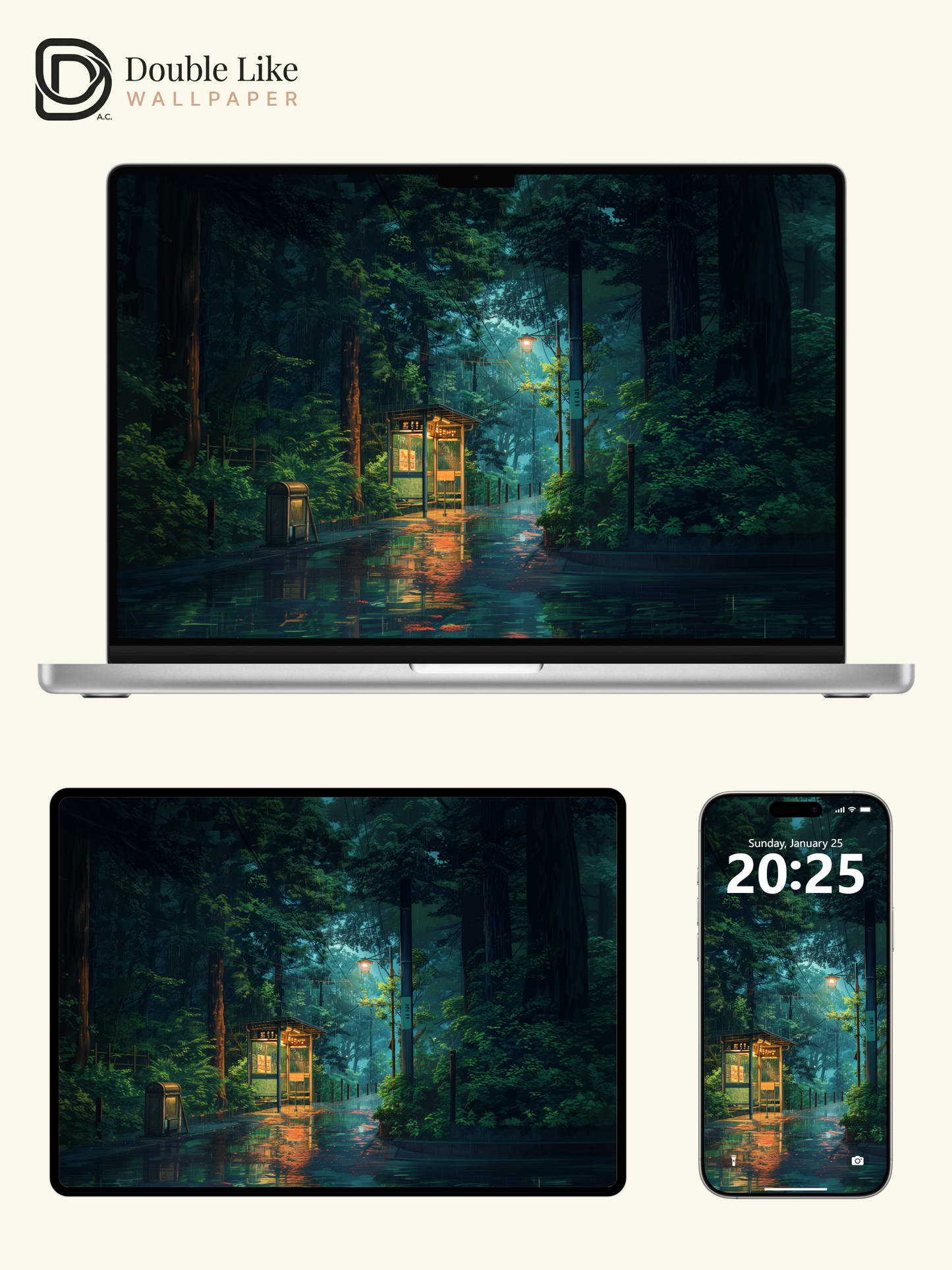 Rainy Forest Phone Booth Japanese Anime Cozy Wallpaper Pack [#WGF052]