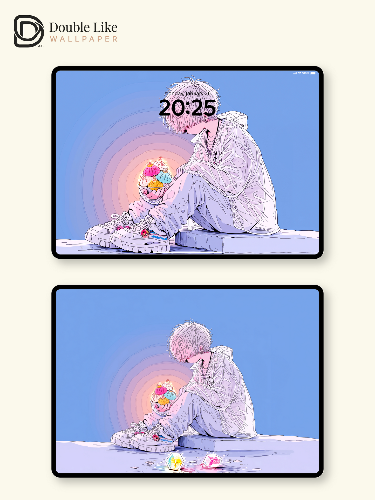 Anime Boy Glowing Pastel Dumplings Aesthetic Wallpaper Pack [#HW1466]