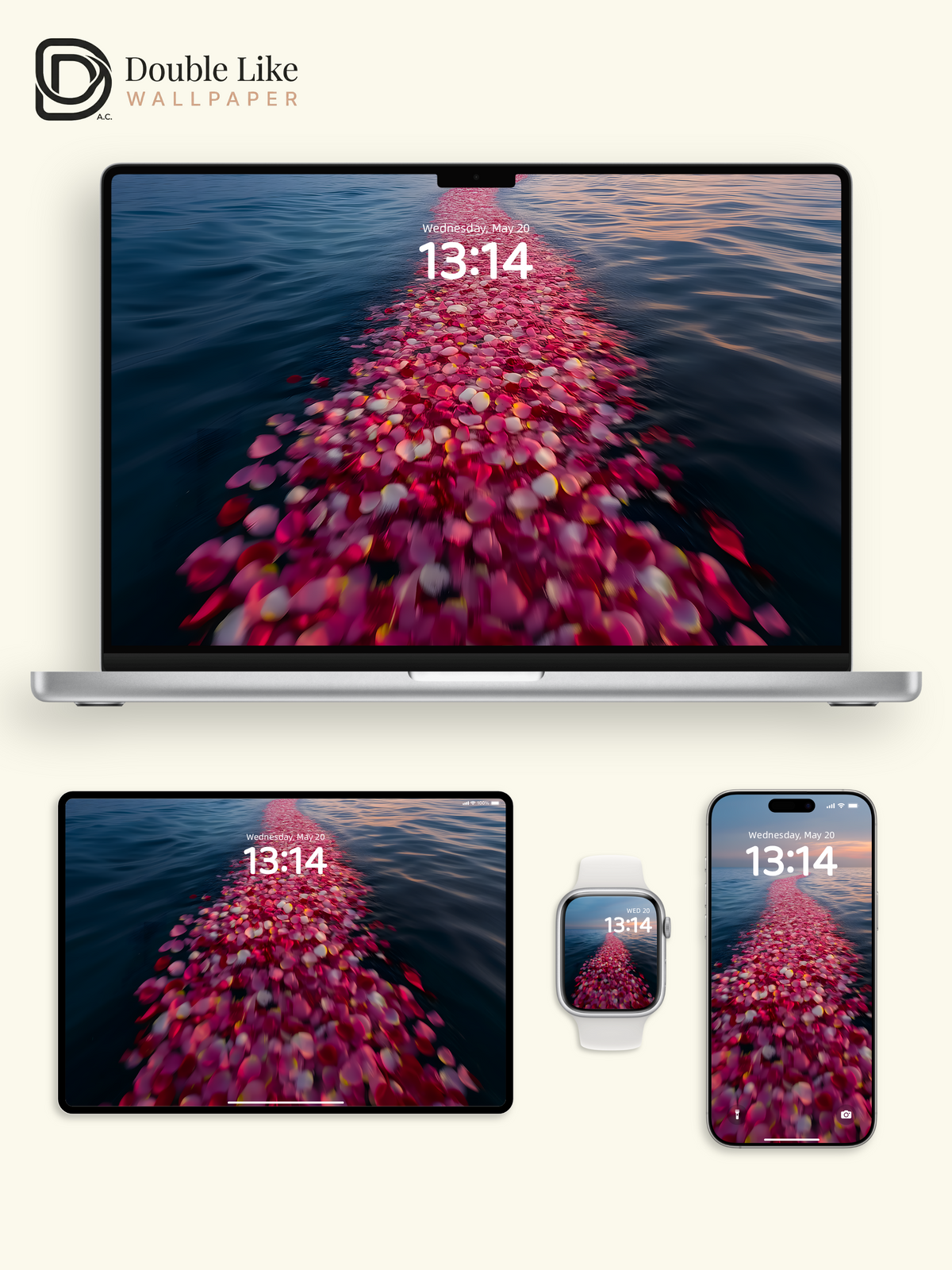 Pink Rose Petals Ocean Path Sunset Dusk Minimalist Aesthetic Wallpaper Pack [#ZMY124]