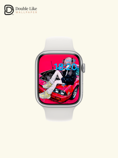 Retro Anime Girl Sports Car Cyberpunk Magenta Aesthetic Wallpaper Pack [#HW1512]