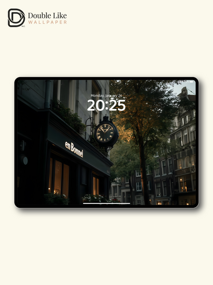European Street Clock Storefront Evening Aesthetic Wallpaper Pack [#ZJYX0444]